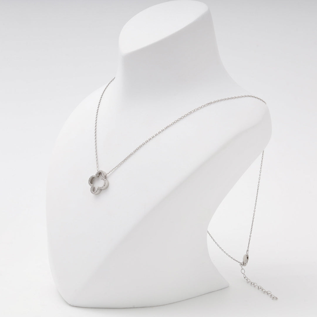 Silver 925 Open Clover Pendant Necklace with Cubic Zirconia | Ukrainian Jewelry