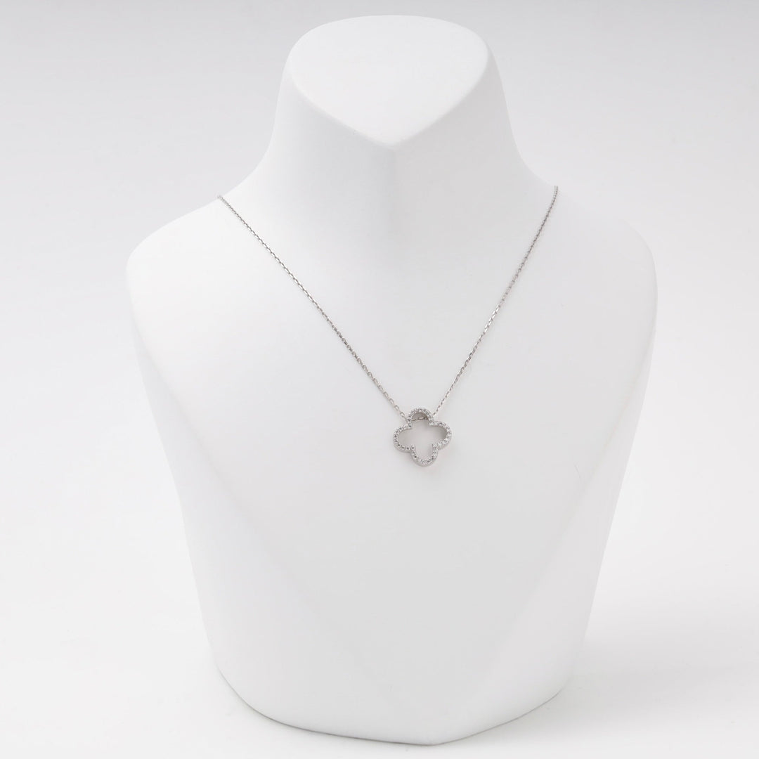 Silver 925 Open Clover Pendant Necklace with Cubic Zirconia | Ukrainian Jewelry
