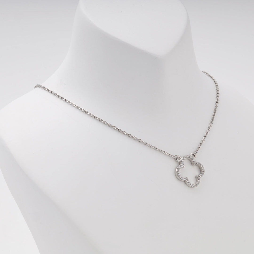 Silver 925 Clover CZ Pendant Necklace | Ukrainian Jewelry