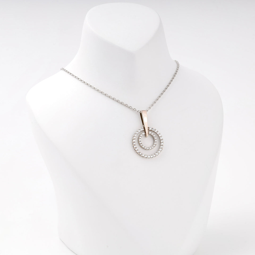 Silver 925 Two-Tone Double Circle CZ Pendant | Ukrainian Jewelry