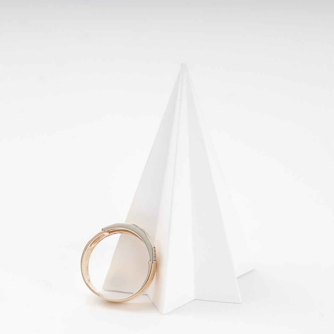 Gold 585 Two-Tone Band Ring with Cubic Zirconia | Ukrainian Jewelry