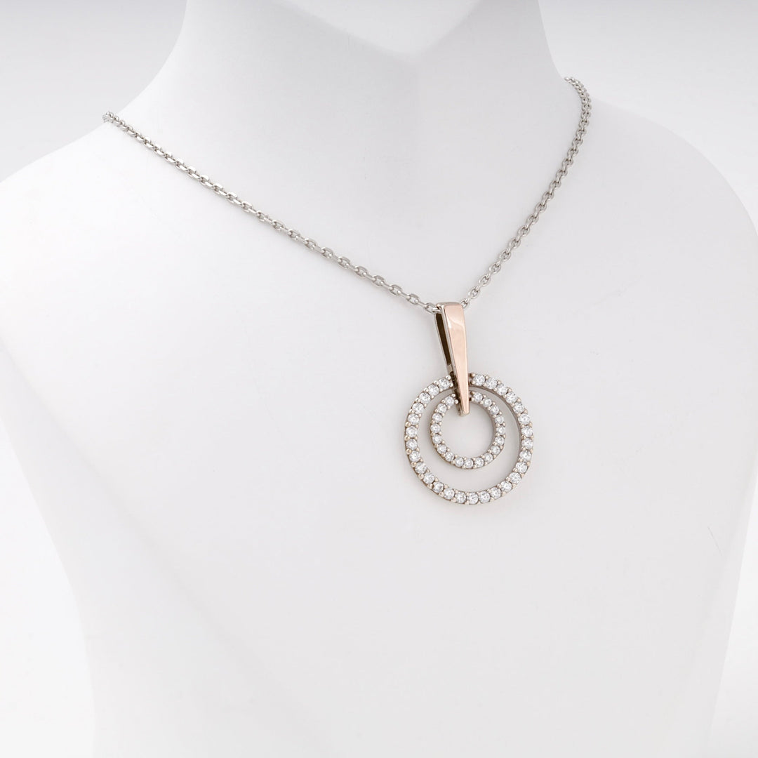 Silver 925 Two-Tone Double Circle CZ Pendant | Ukrainian Jewelry