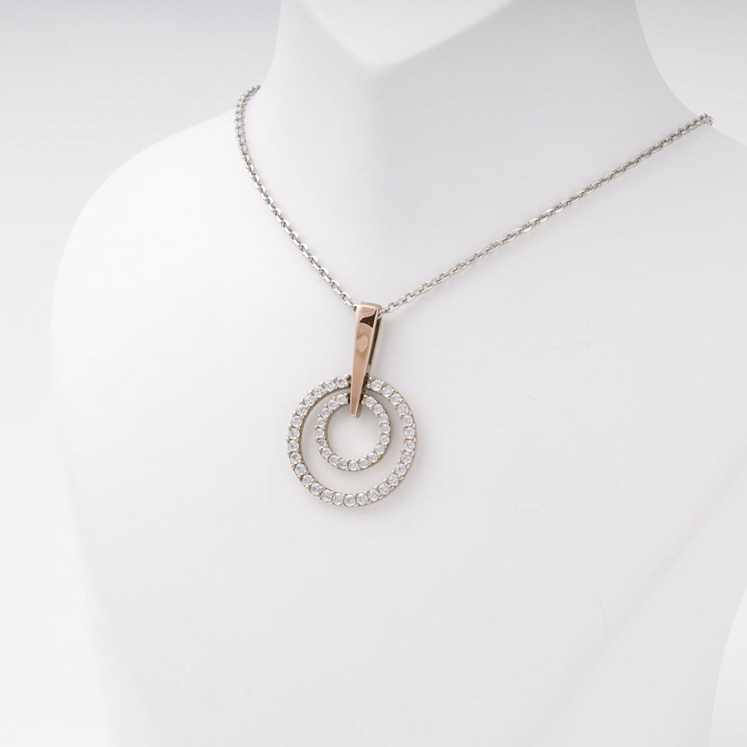 Silver 925 Two-Tone Double Circle CZ Pendant | Ukrainian Jewelry