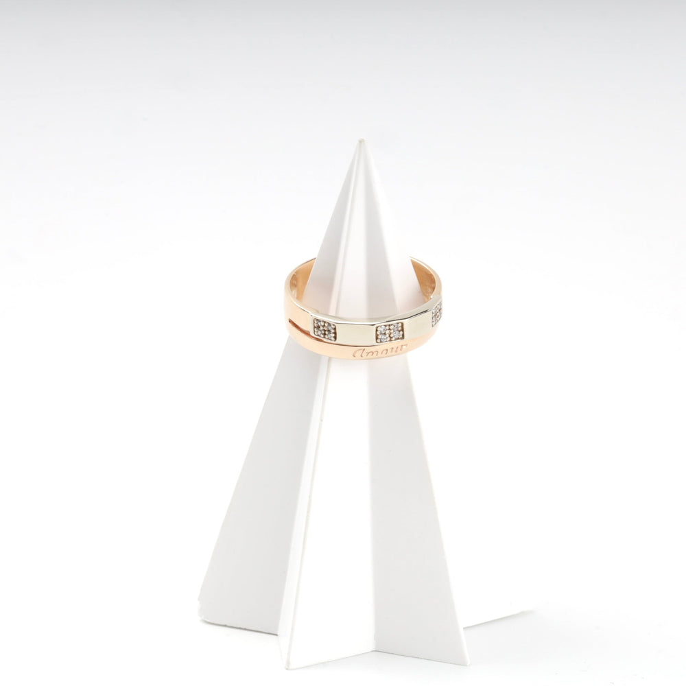 Gold 585 Two-Tone Band Ring with Cubic Zirconia | Ukrainian Jewelry
