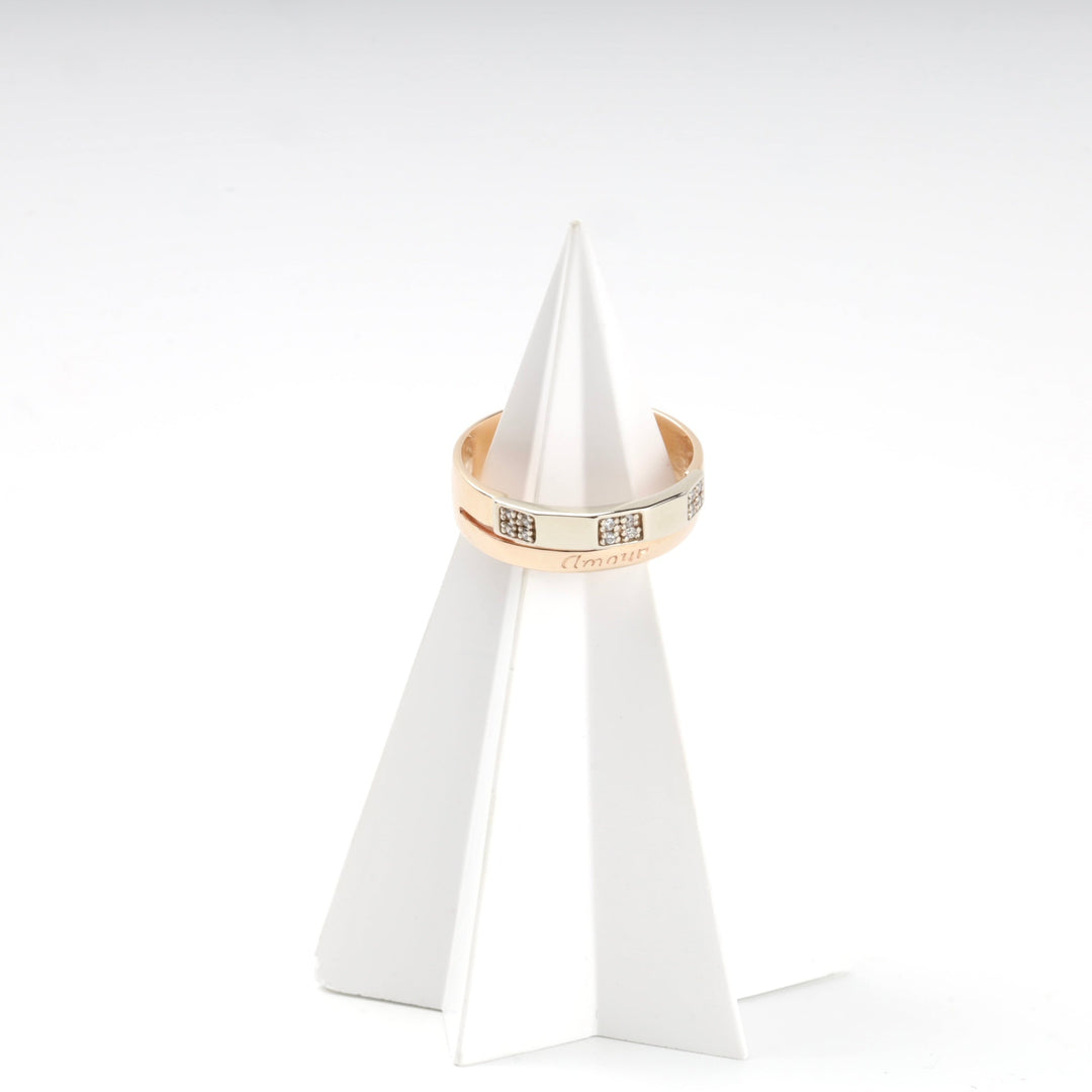 Gold 585 Two-Tone Band Ring with Cubic Zirconia | Ukrainian Jewelry
