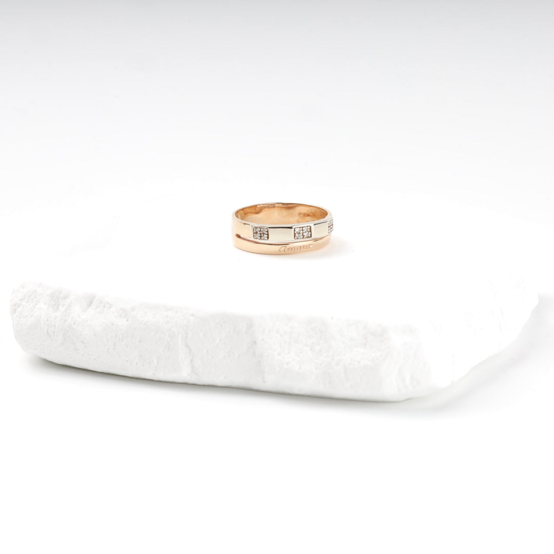 Gold 585 Two-Tone Band Ring with Cubic Zirconia | Ukrainian Jewelry