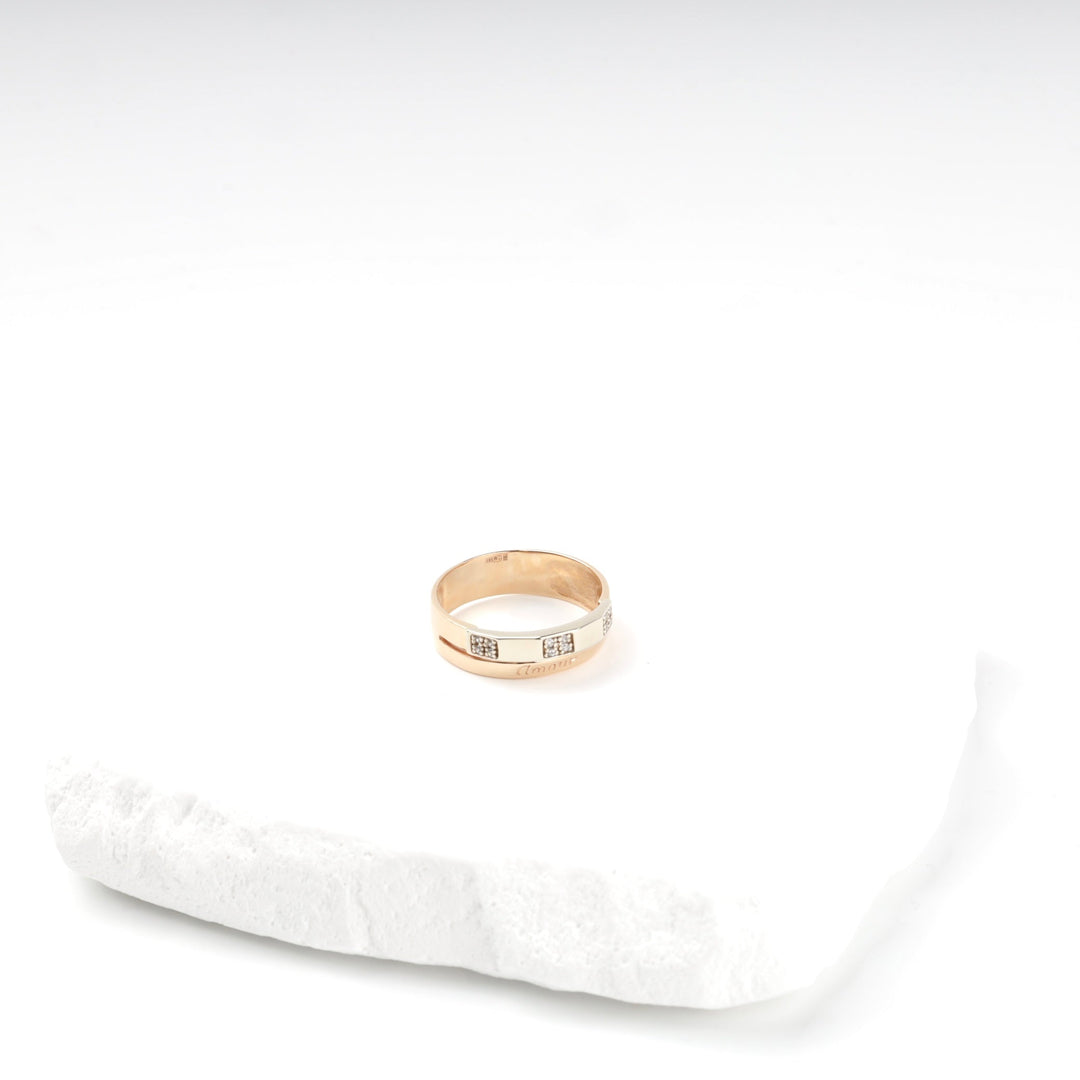 Gold 585 Two-Tone Band Ring with Cubic Zirconia | Ukrainian Jewelry