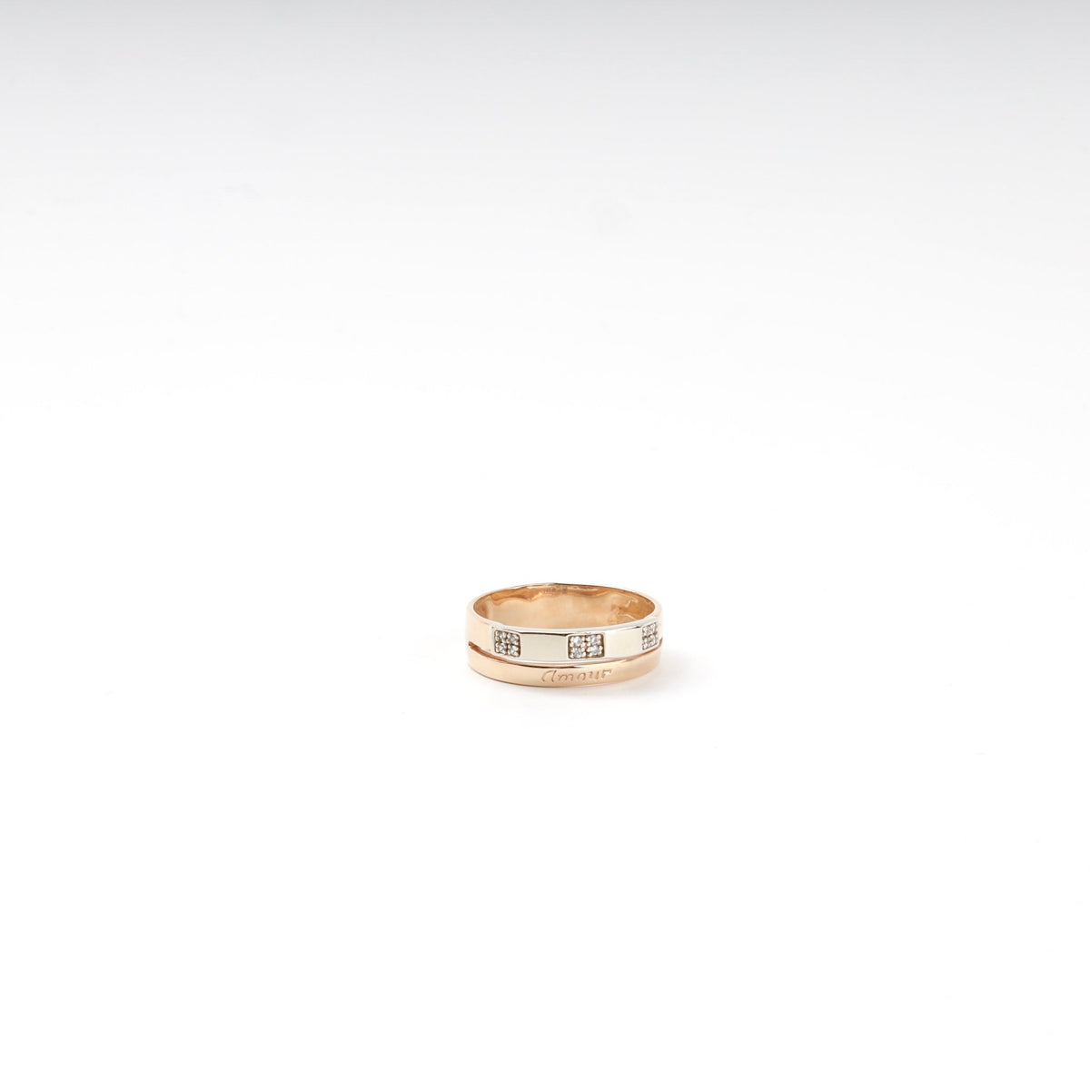 Gold 585 Two-Tone Band Ring with Cubic Zirconia | Ukrainian Jewelry