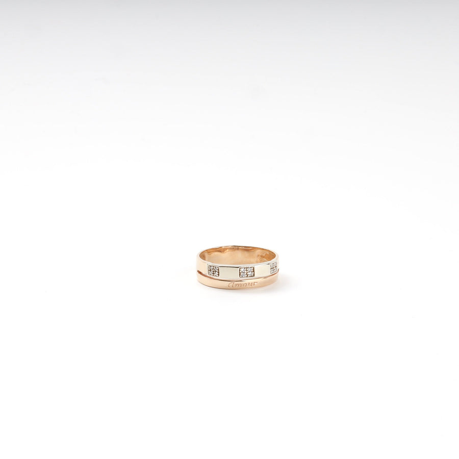 Gold 585 Two-Tone Band Ring with Cubic Zirconia | Ukrainian Jewelry