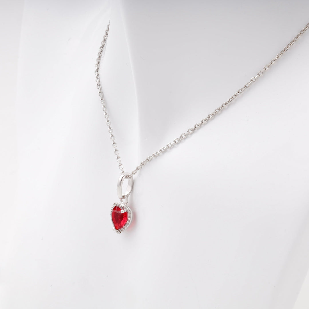 Silver 925 Red Heart CZ Pendant with Halo | Ukrainian Jewelry