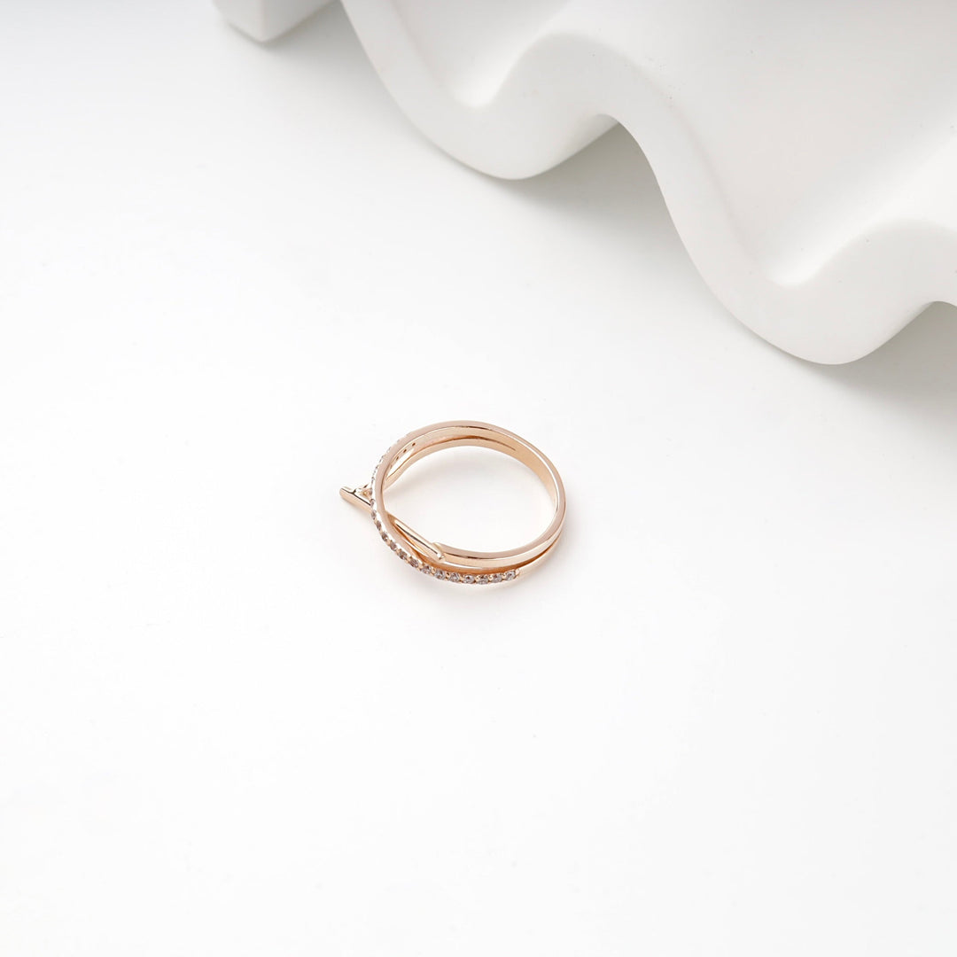 Rose Gold 14K (585) Cubic Zirconia Crossing Ring | Ukrainian Jewelry