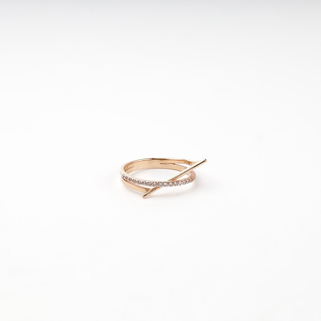 Rose Gold 14K (585) Cubic Zirconia Crossing Ring | Ukrainian Jewelry