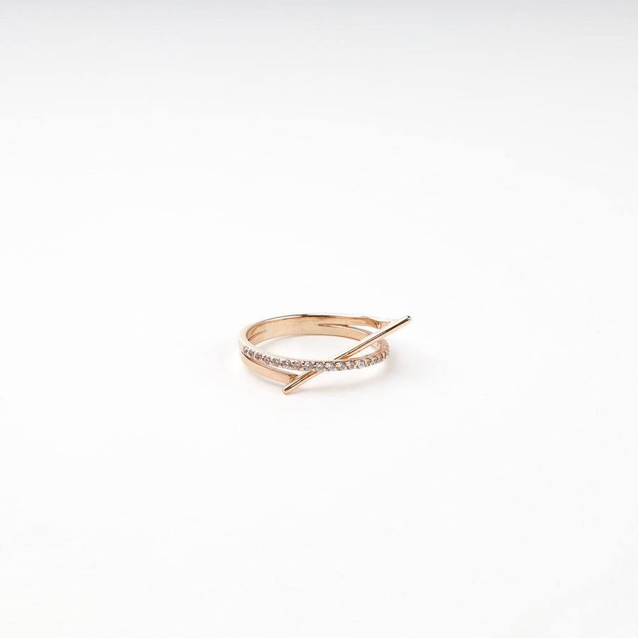 Rose Gold 14K (585) Cubic Zirconia Crossing Ring | Ukrainian Jewelry