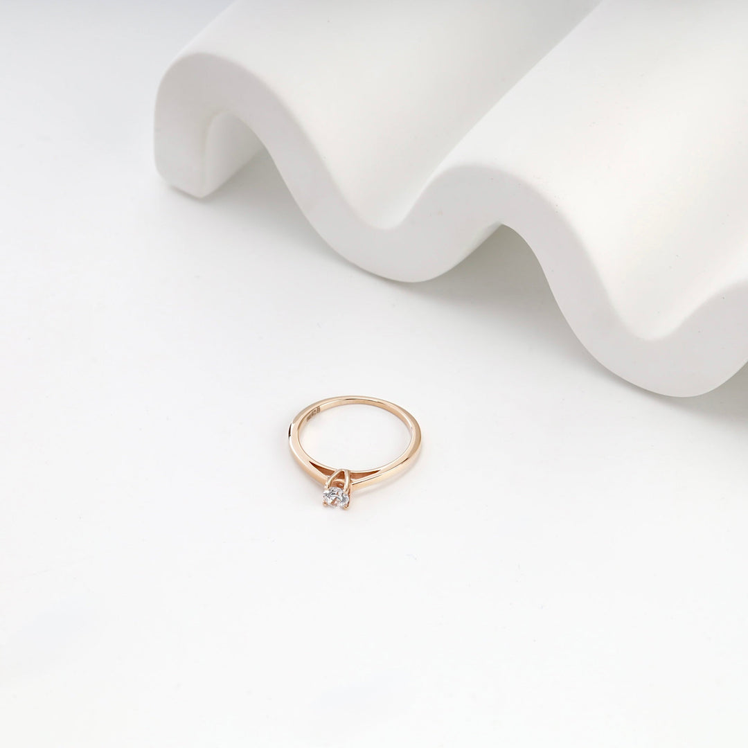 Rose Gold 14K (585) Royal Cubic Zirconia Solitaire Ring | Ukrainian Jewelry