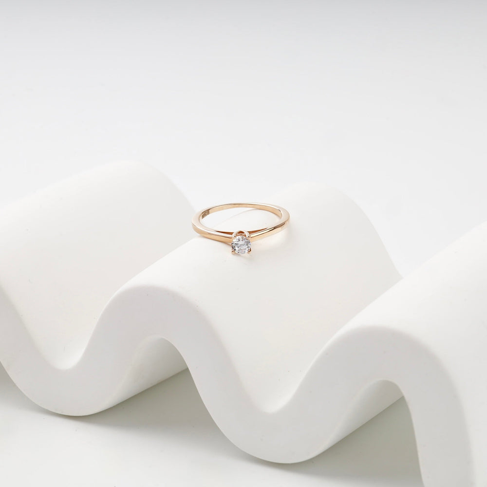 Rose Gold 14K (585) Royal Cubic Zirconia Solitaire Ring | Ukrainian Jewelry