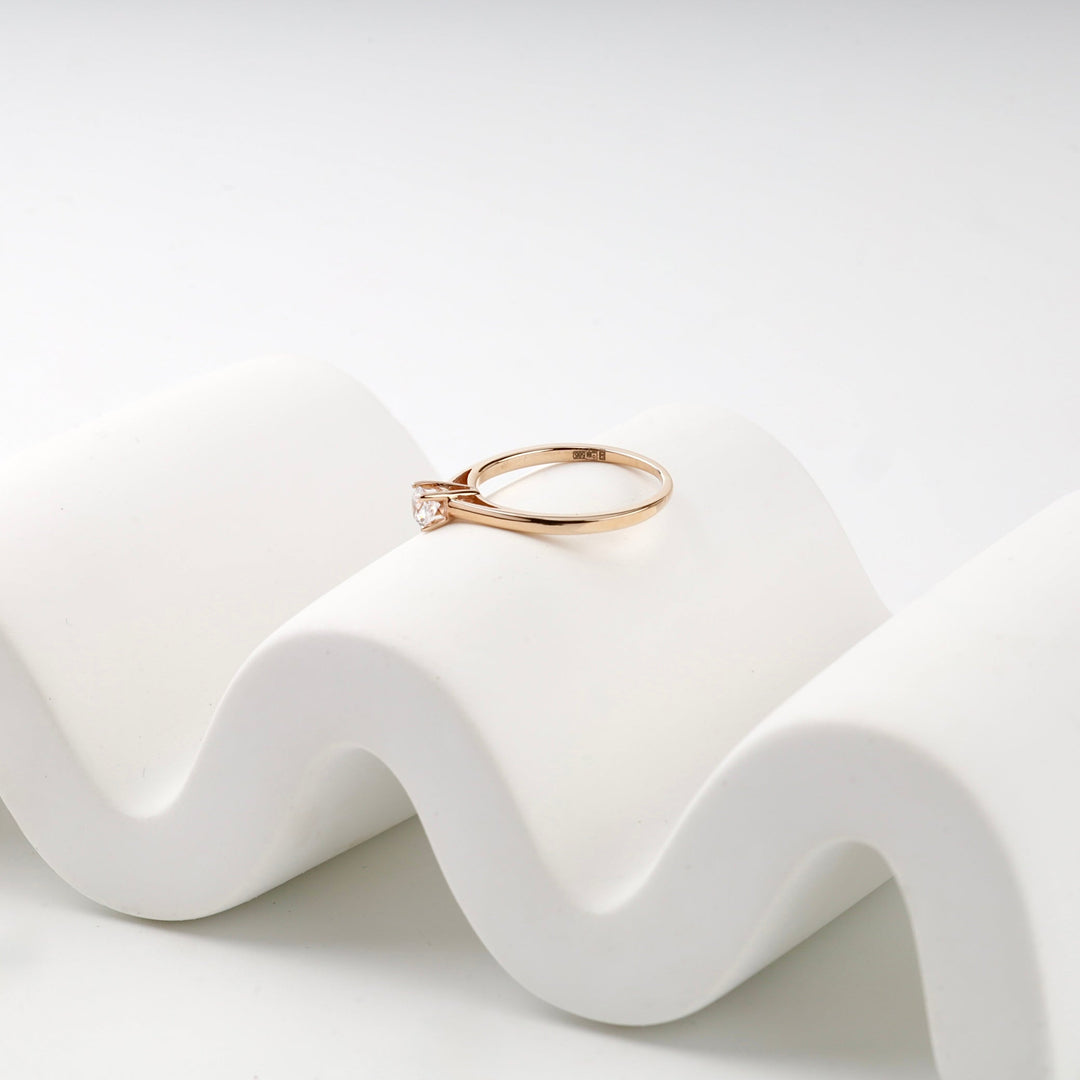 Rose Gold 14K (585) Royal Cubic Zirconia Solitaire Ring | Ukrainian Jewelry