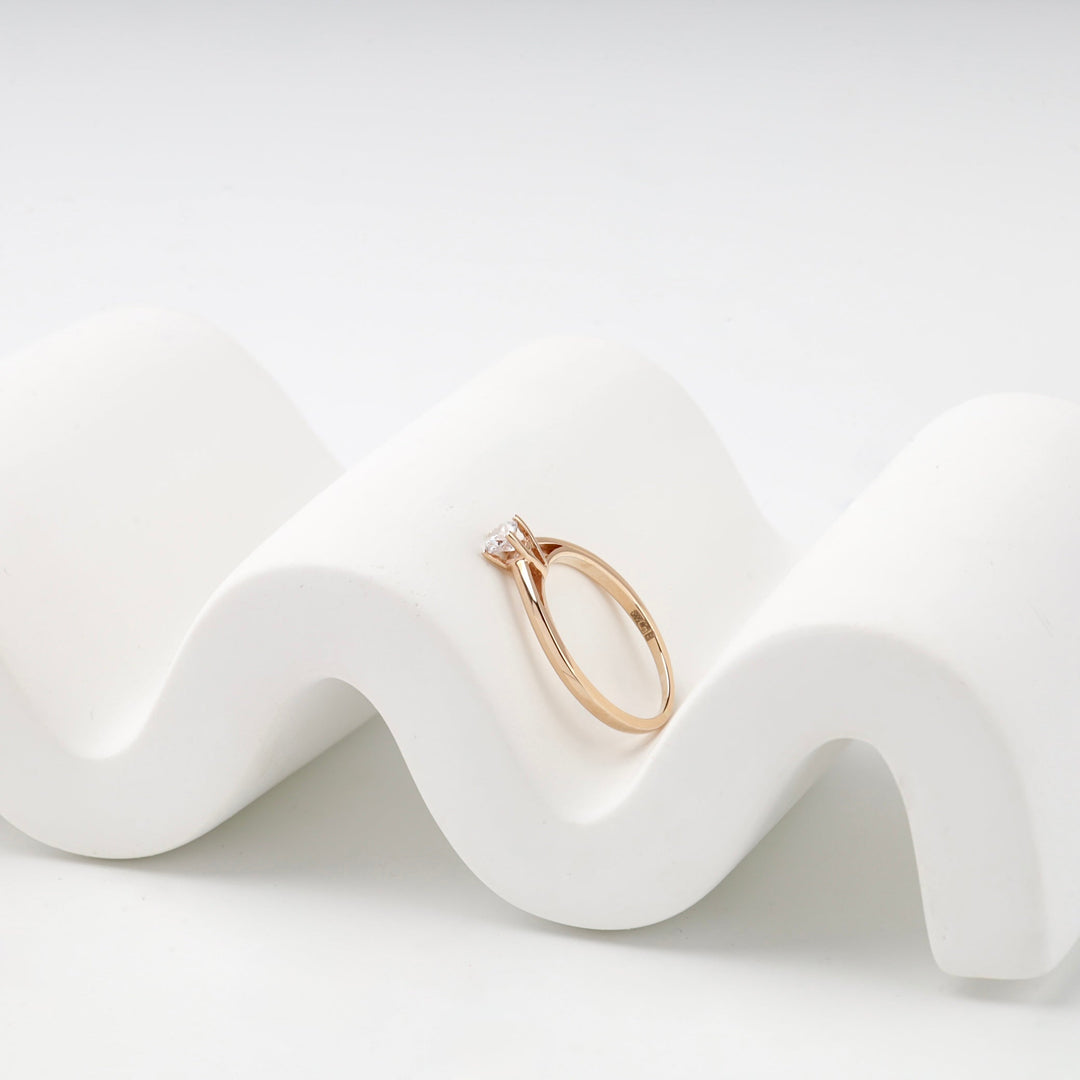 Rose Gold 14K (585) Royal Cubic Zirconia Solitaire Ring | Ukrainian Jewelry