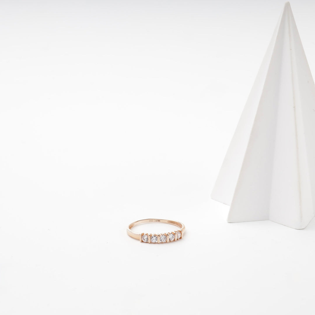 Rose Gold 14K (585) Five-Stone Cubic Zirconia Ring | Ukrainian Jewelry