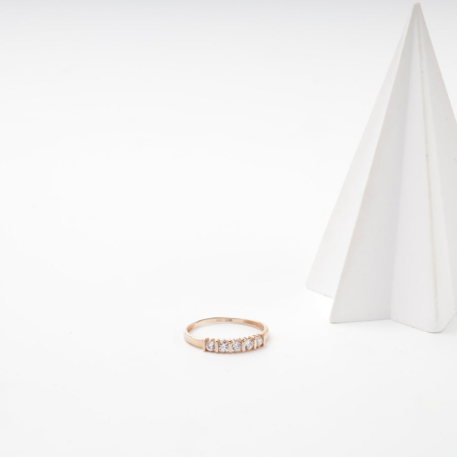 Rose Gold 14K (585) Five-Stone Cubic Zirconia Ring | Ukrainian Jewelry