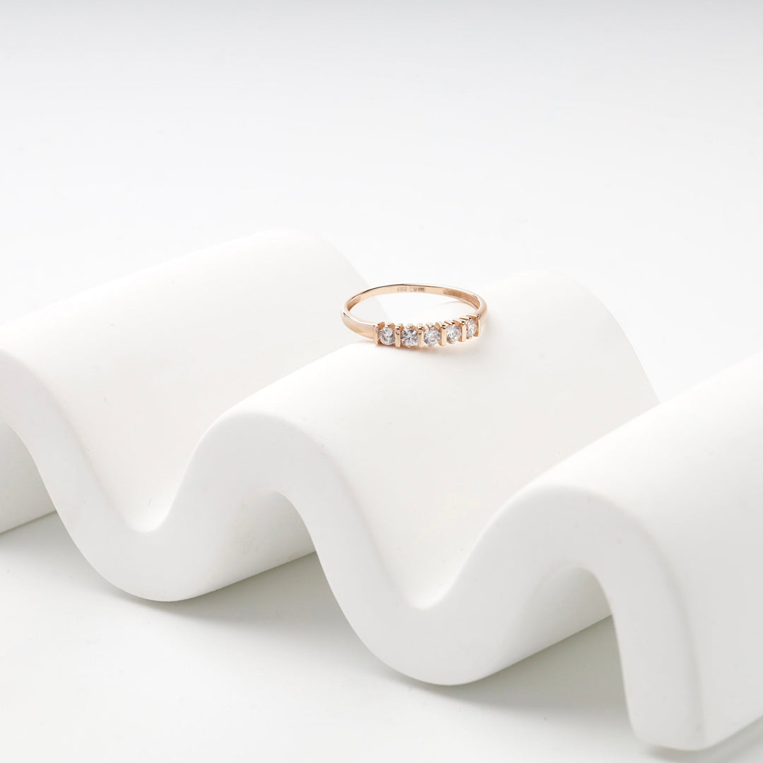 Rose Gold 14K (585) Five-Stone Cubic Zirconia Ring | Ukrainian Jewelry