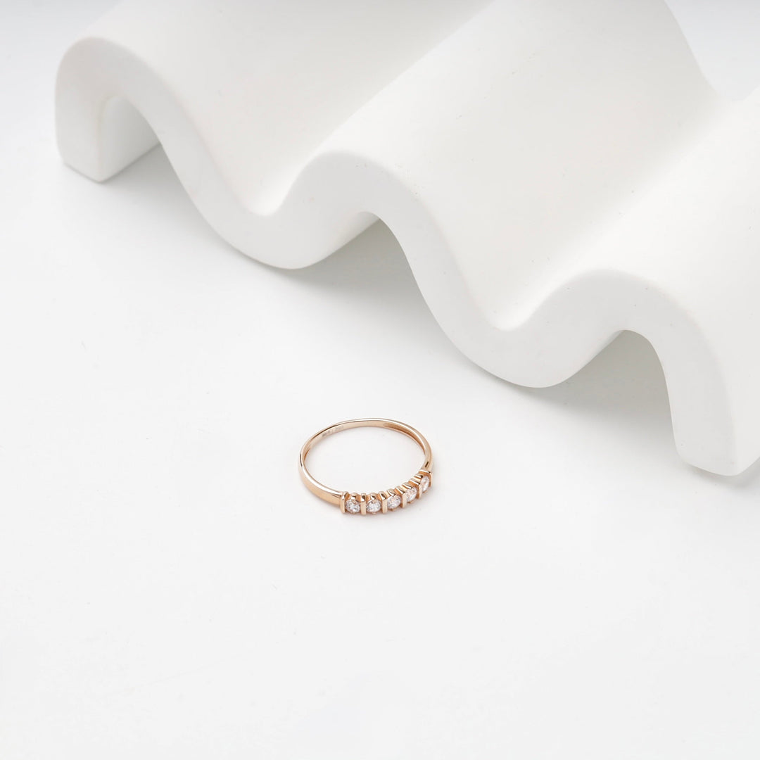Rose Gold 14K (585) Five-Stone Cubic Zirconia Ring | Ukrainian Jewelry