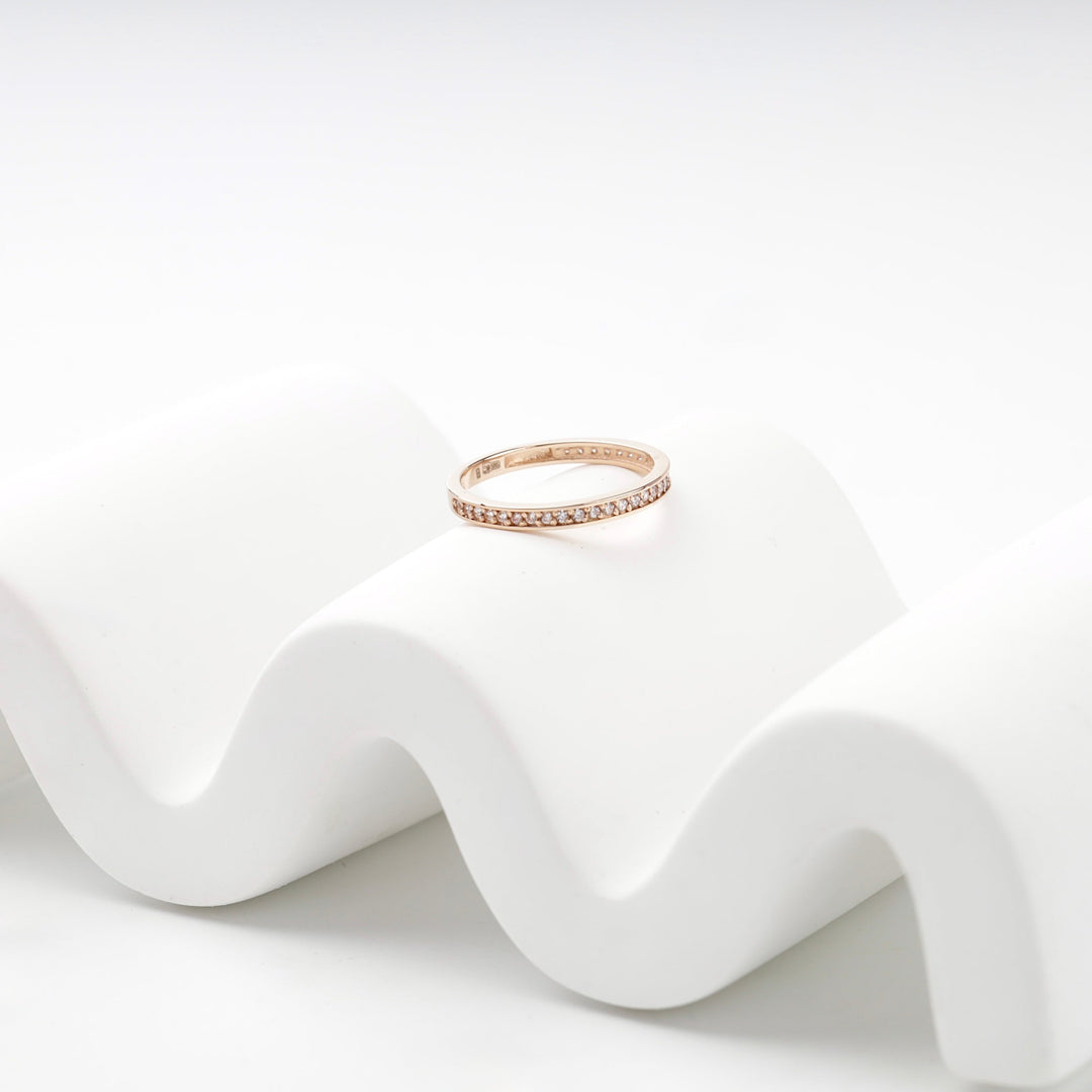 Rose Gold 14K (585) Cubic Zirconia Slim Band Ring | Ukrainian Jewelry