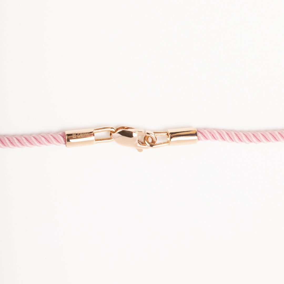Pink Twisted Silk Cord Necklace 14K (585) Rose Gold Clasp | Ukrainian Jewelry