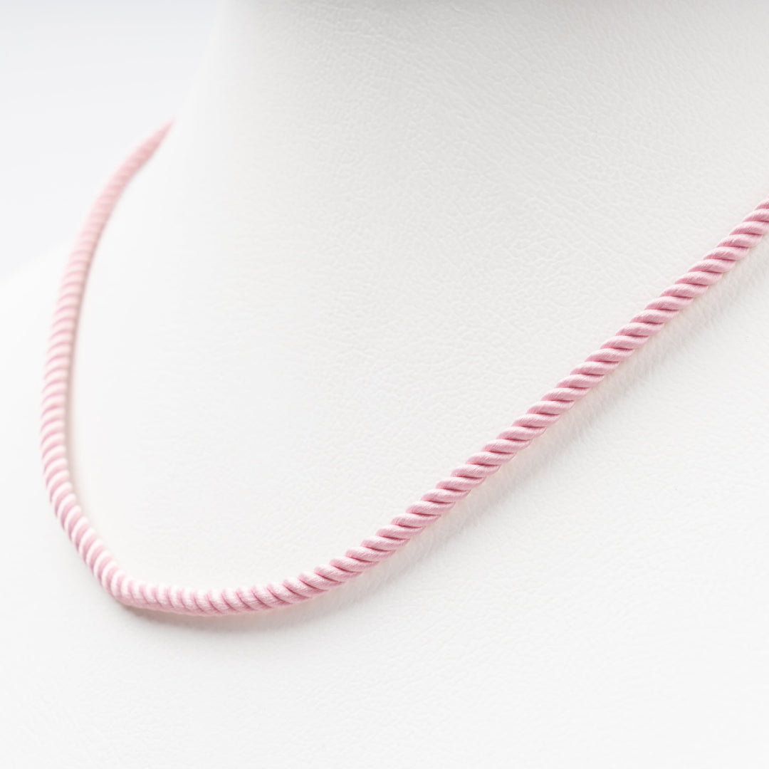 Pink Twisted Silk Cord Necklace 14K (585) Rose Gold Clasp | Ukrainian Jewelry