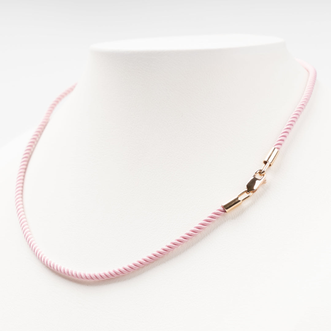 Pink Twisted Silk Cord Necklace 14K (585) Rose Gold Clasp | Ukrainian Jewelry