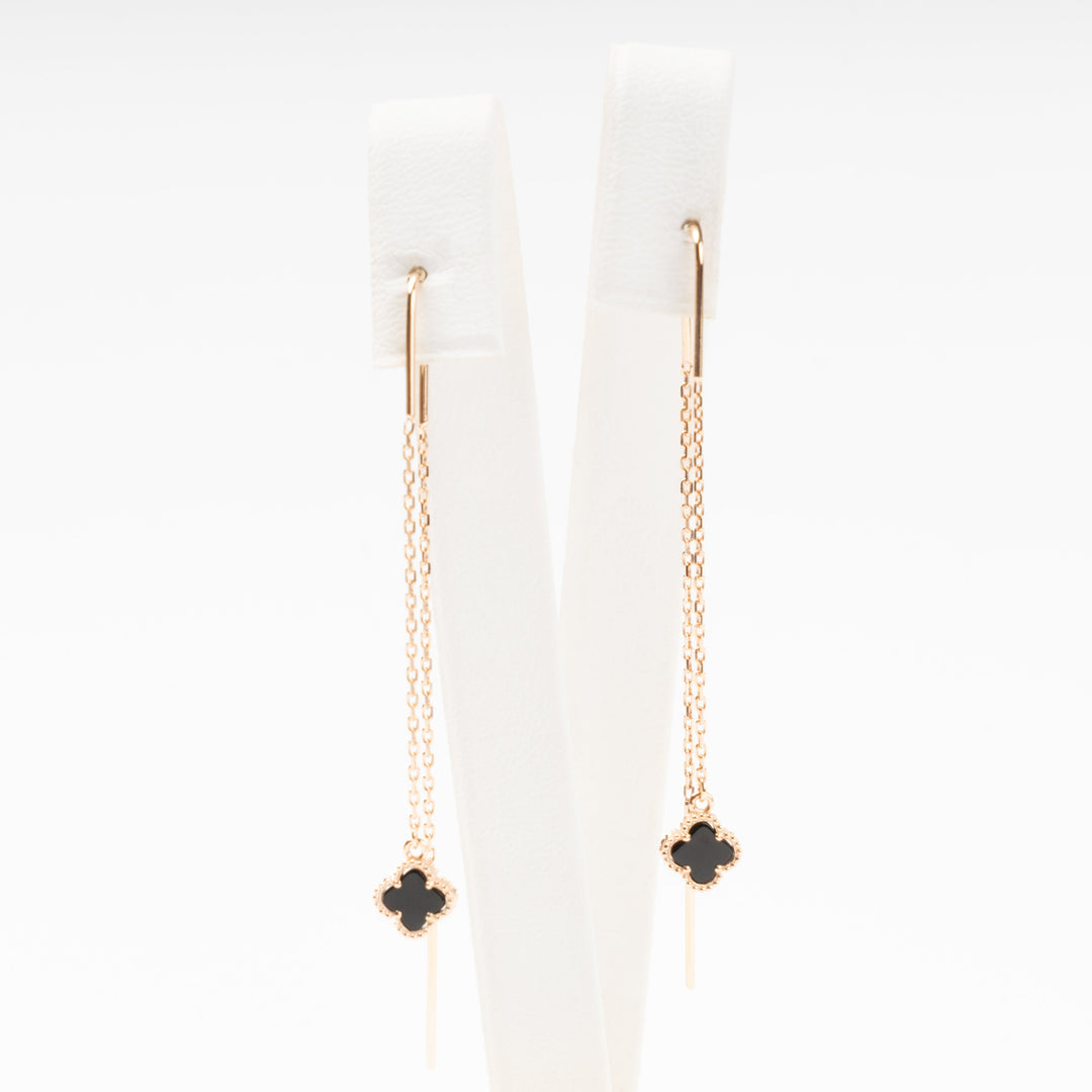Rose Gold Threader Earrings with Black Onyx | Ukrainian Jewelry