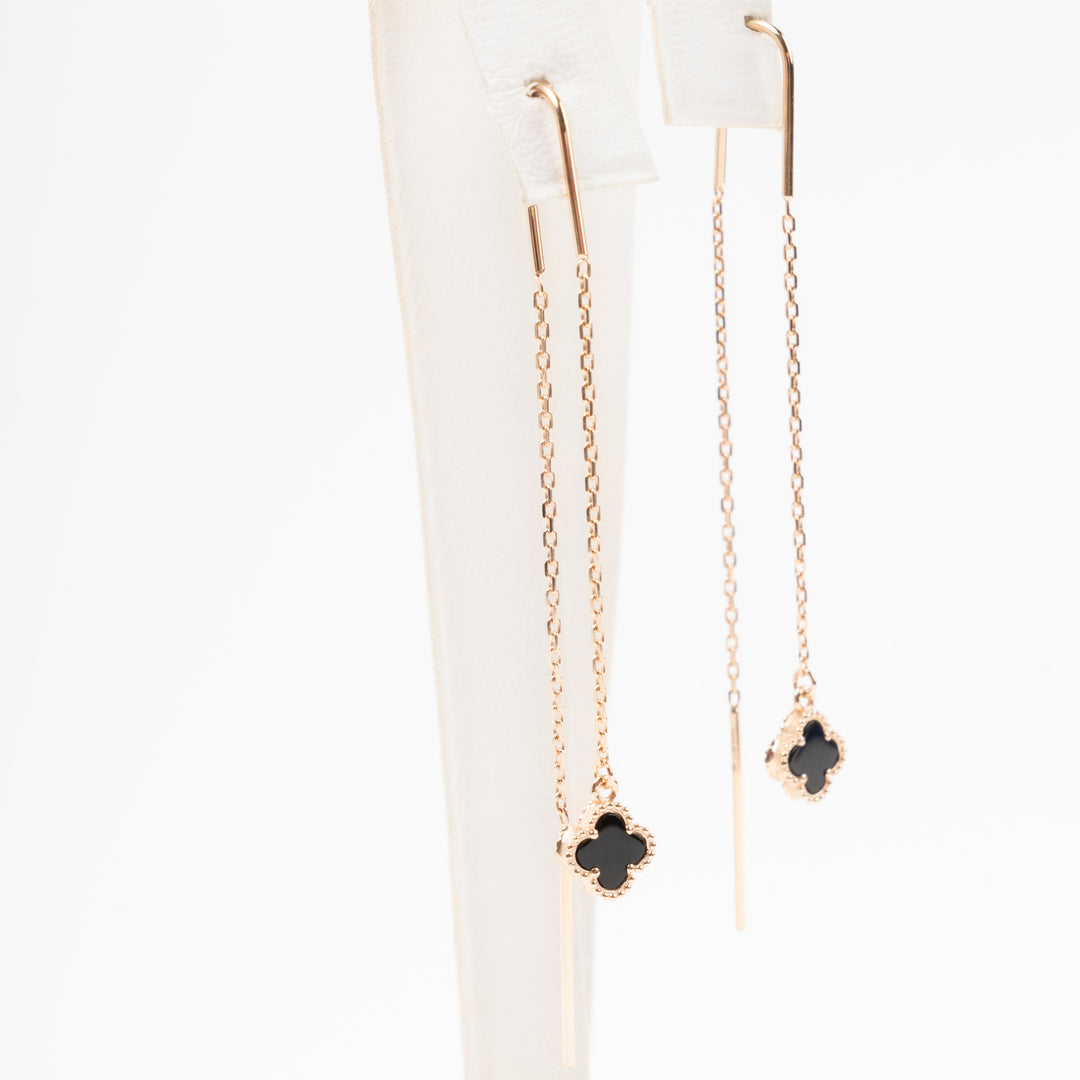 Rose Gold Threader Earrings with Black Onyx | Ukrainian Jewelry