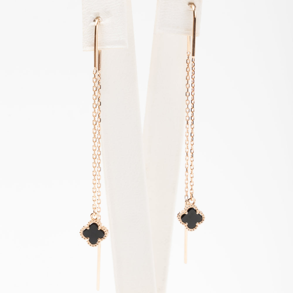 Rose Gold Threader Earrings with Black Onyx | Ukrainian Jewelry