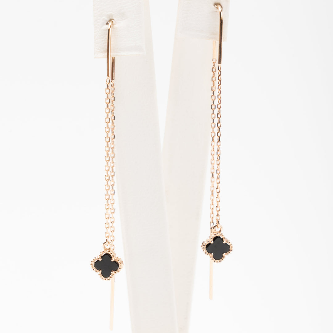 Rose Gold Threader Earrings with Black Onyx | Ukrainian Jewelry