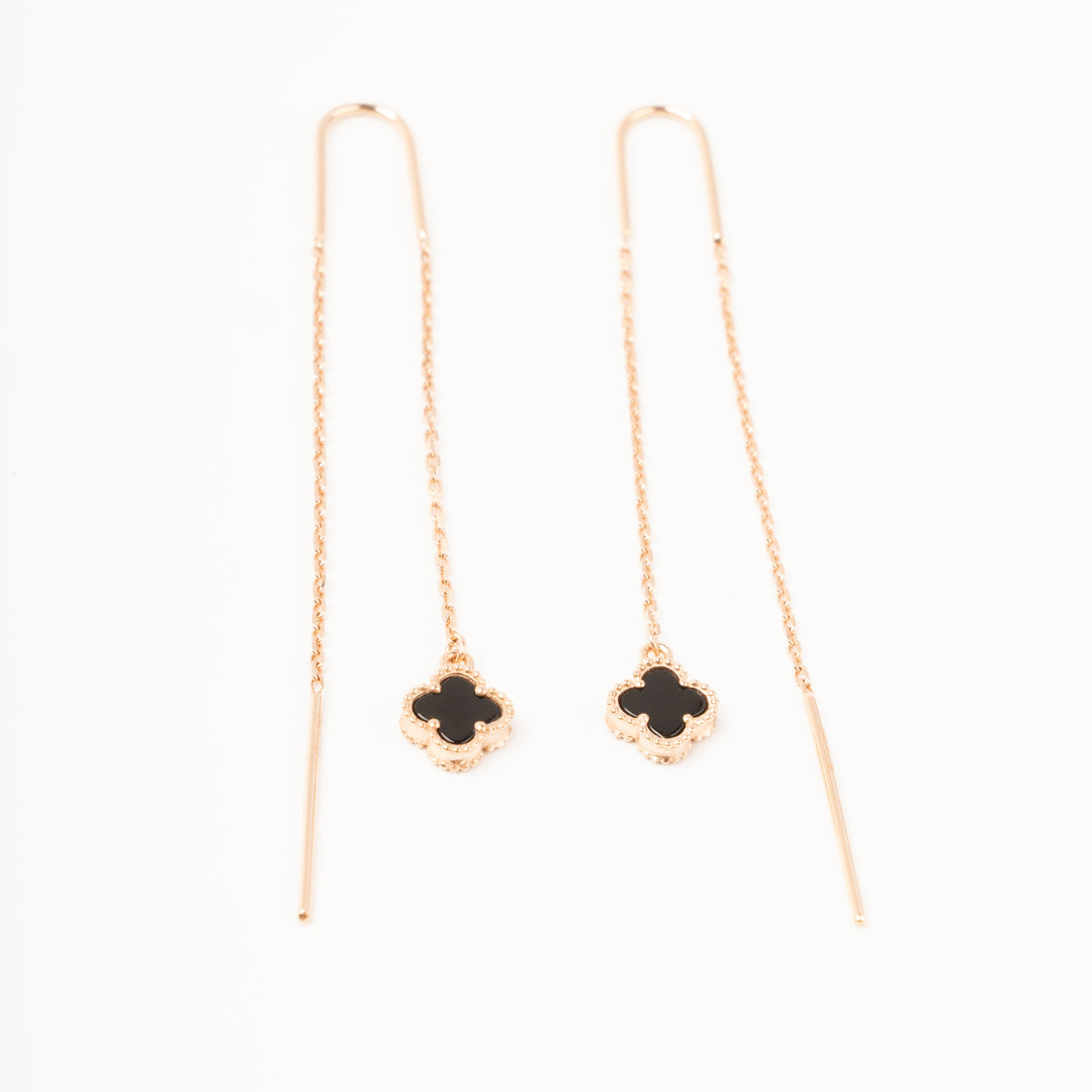 Rose Gold Threader Earrings with Black Onyx | Ukrainian Jewelry