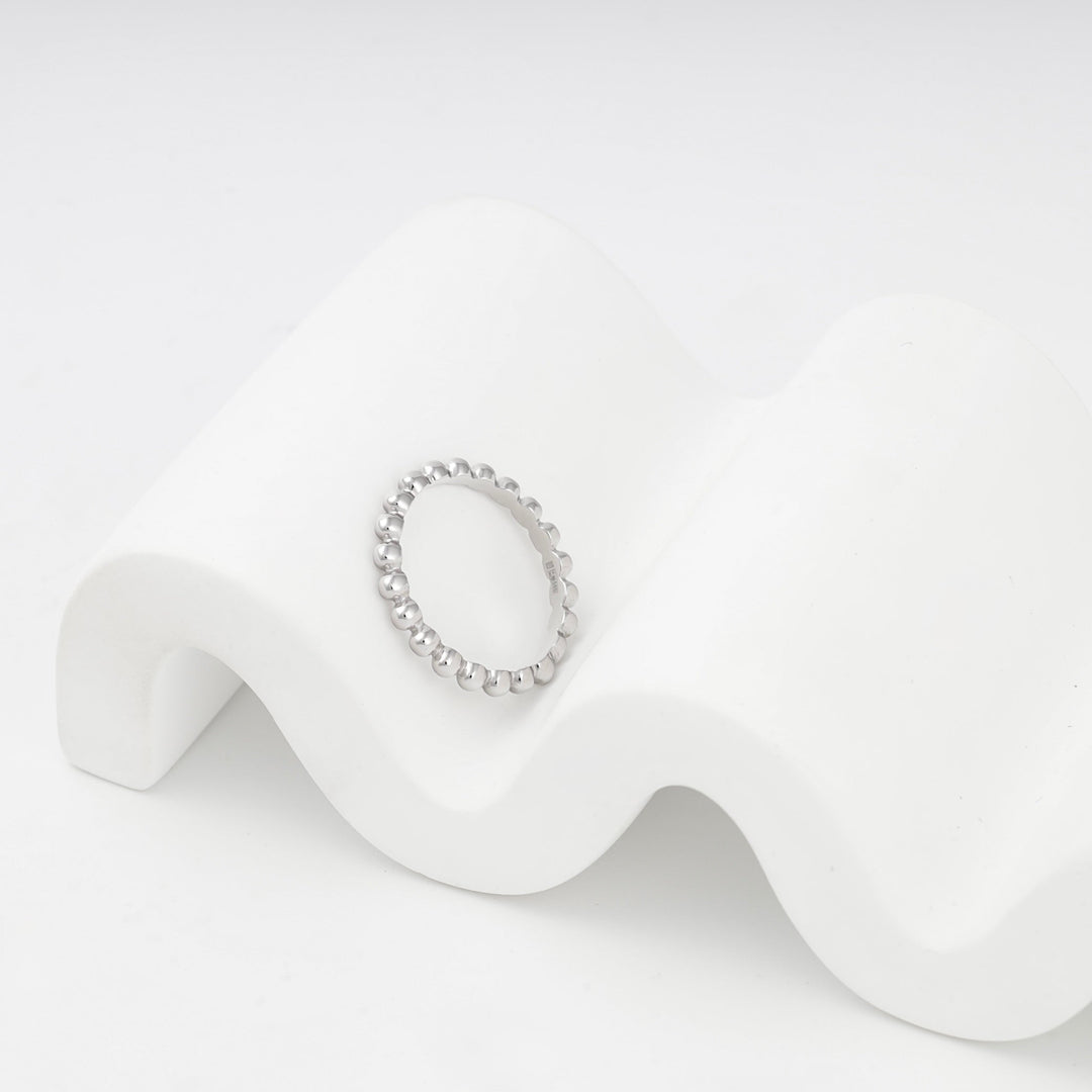 White Gold 14K (585) Polished Beaded Ring | Ukrainian Jewelry