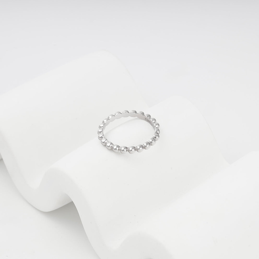 White Gold 14K (585) Polished Beaded Ring | Ukrainian Jewelry
