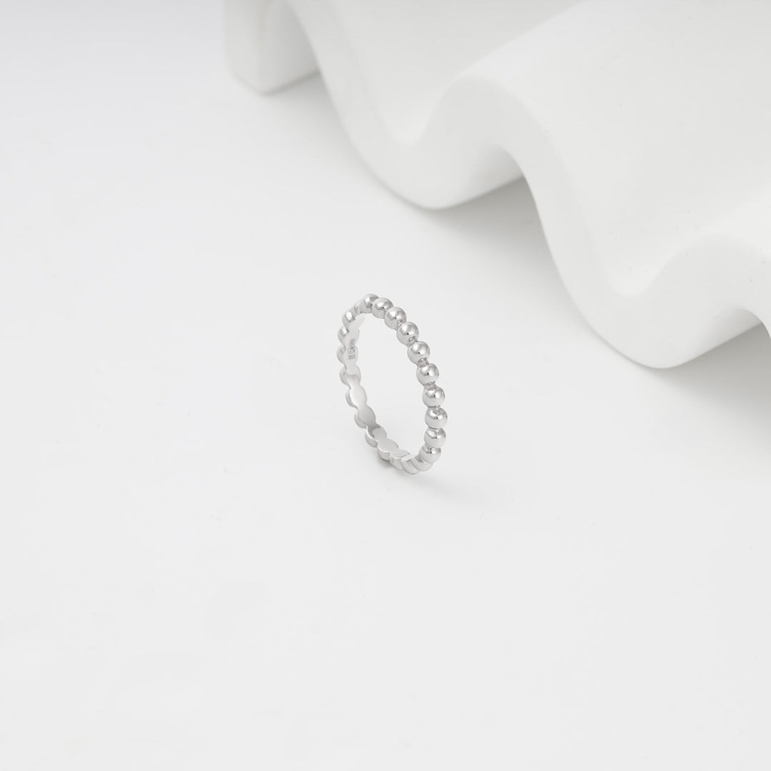 White Gold 14K (585) Polished Beaded Ring | Ukrainian Jewelry