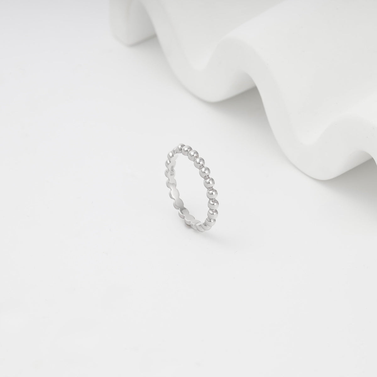 White Gold 14K (585) Polished Beaded Ring | Ukrainian Jewelry