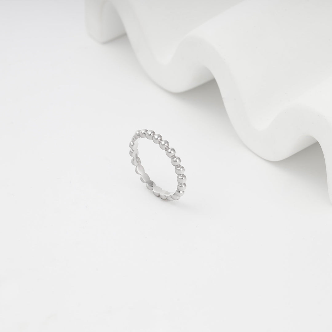 White Gold 14K (585) Polished Beaded Ring | Ukrainian Jewelry