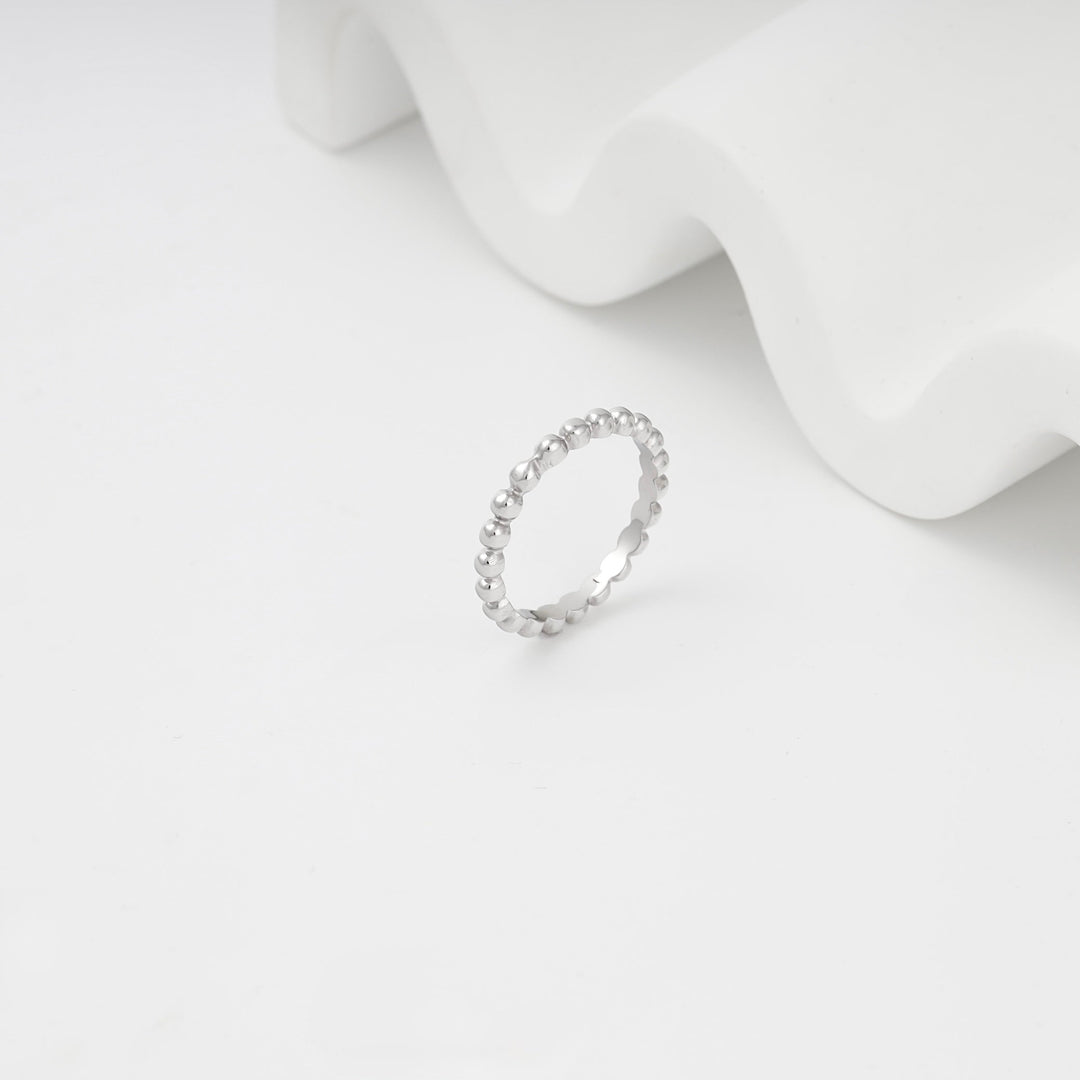 White Gold 14K (585) Polished Beaded Ring | Ukrainian Jewelry