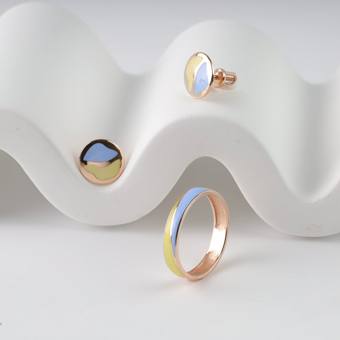 Ukrainian Heritage Enamel Ring 14K (585) Rose Gold | Ukrainian Jewelry