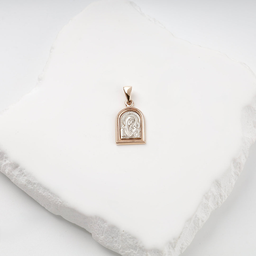 Two-Tone Gold 14K (585) Virgin Mary and Child Icon Pendant | Ukrainian Jewelry