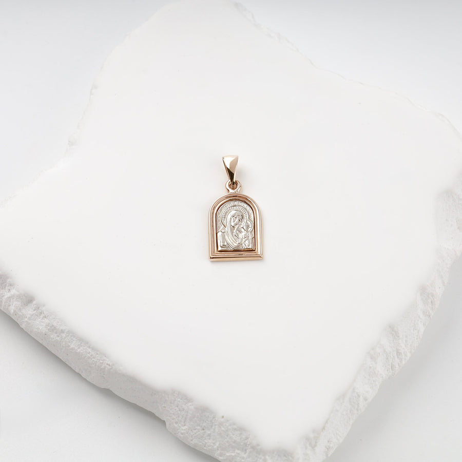 Two-Tone Gold 14K (585) Virgin Mary and Child Icon Pendant | Ukrainian Jewelry