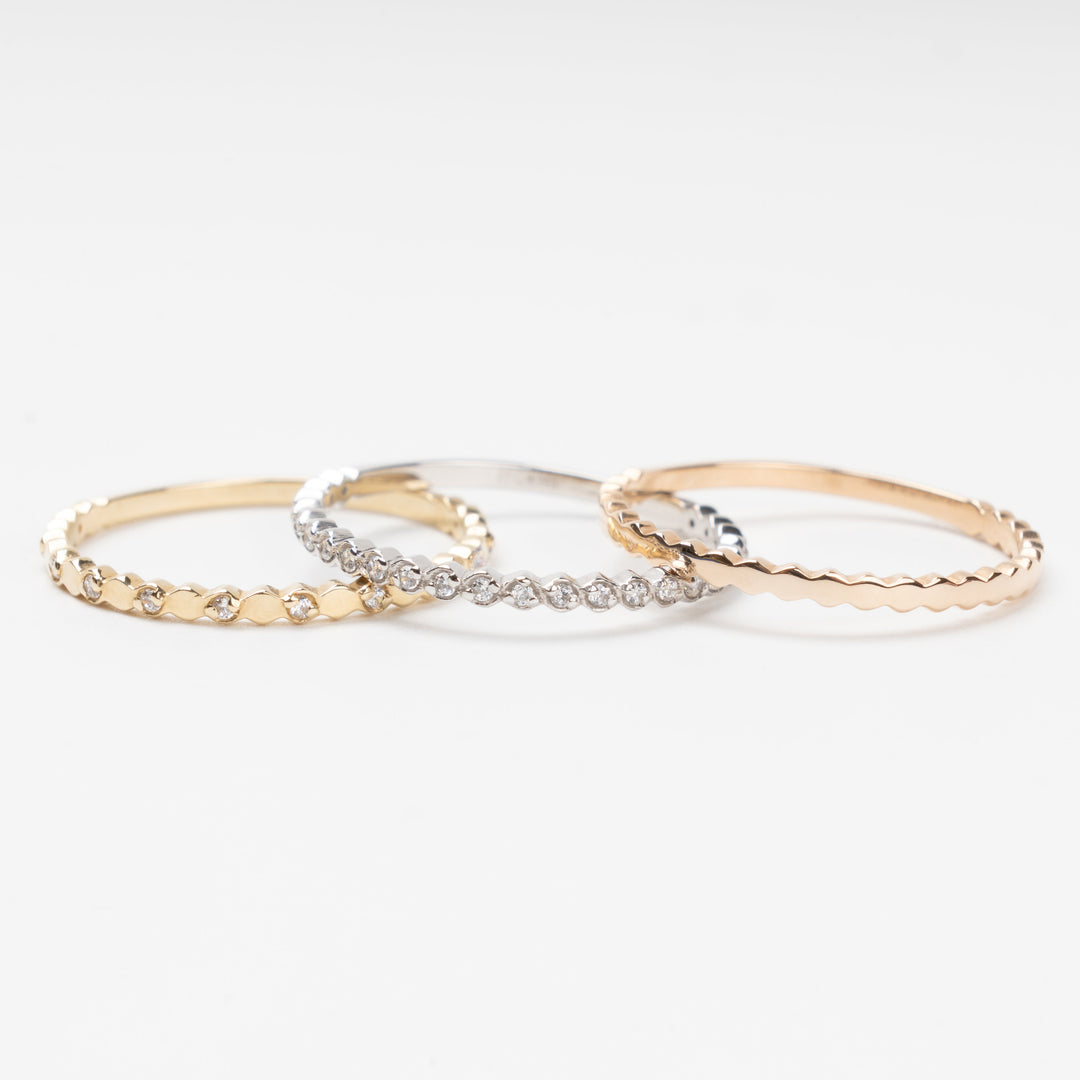 Triple Stackable Ring Set 14K (585) Multi-Tone Gold with Zirconia | Ukrainian Jewelry