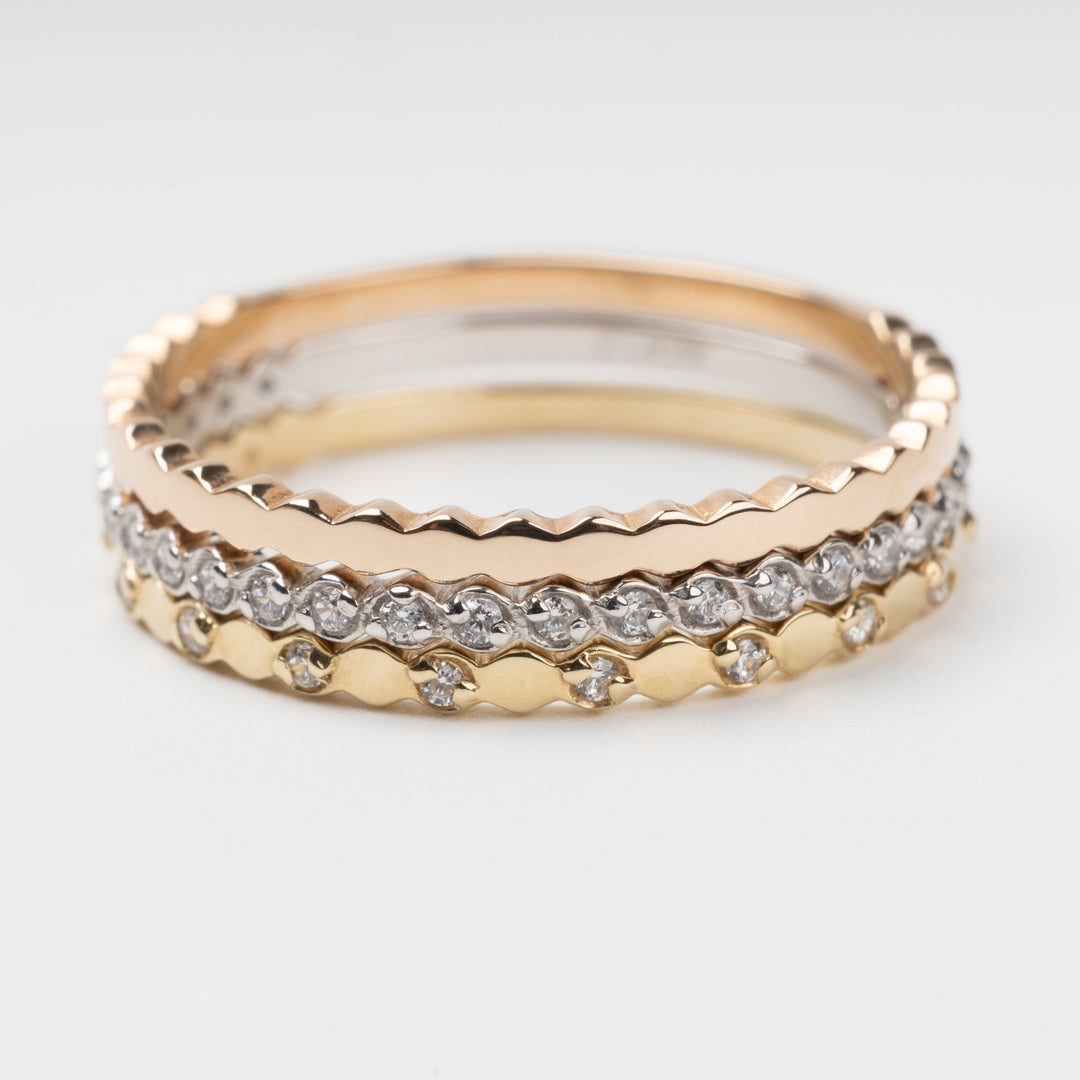 Triple Stackable Ring Set 14K (585) Multi-Tone Gold with Zirconia | Ukrainian Jewelry