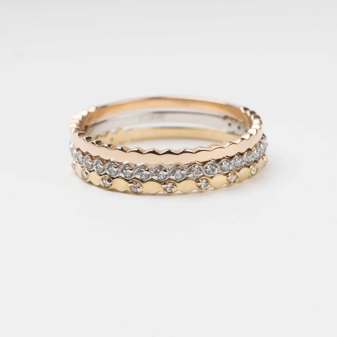 Triple Stackable Ring Set 14K (585) Multi-Tone Gold with Zirconia | Ukrainian Jewelry