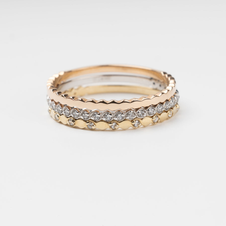 Triple Stackable Ring Set 14K (585) Multi-Tone Gold with Zirconia | Ukrainian Jewelry