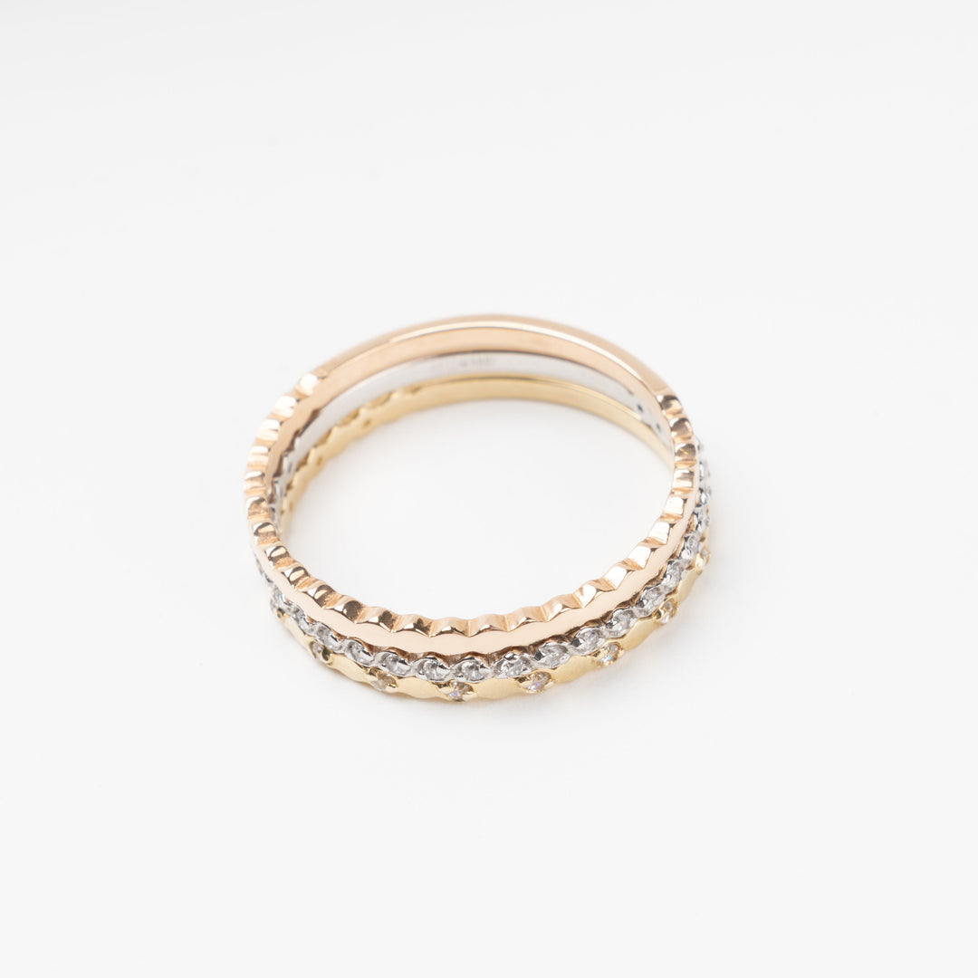 Triple Stackable Ring Set 14K (585) Multi-Tone Gold with Zirconia | Ukrainian Jewelry
