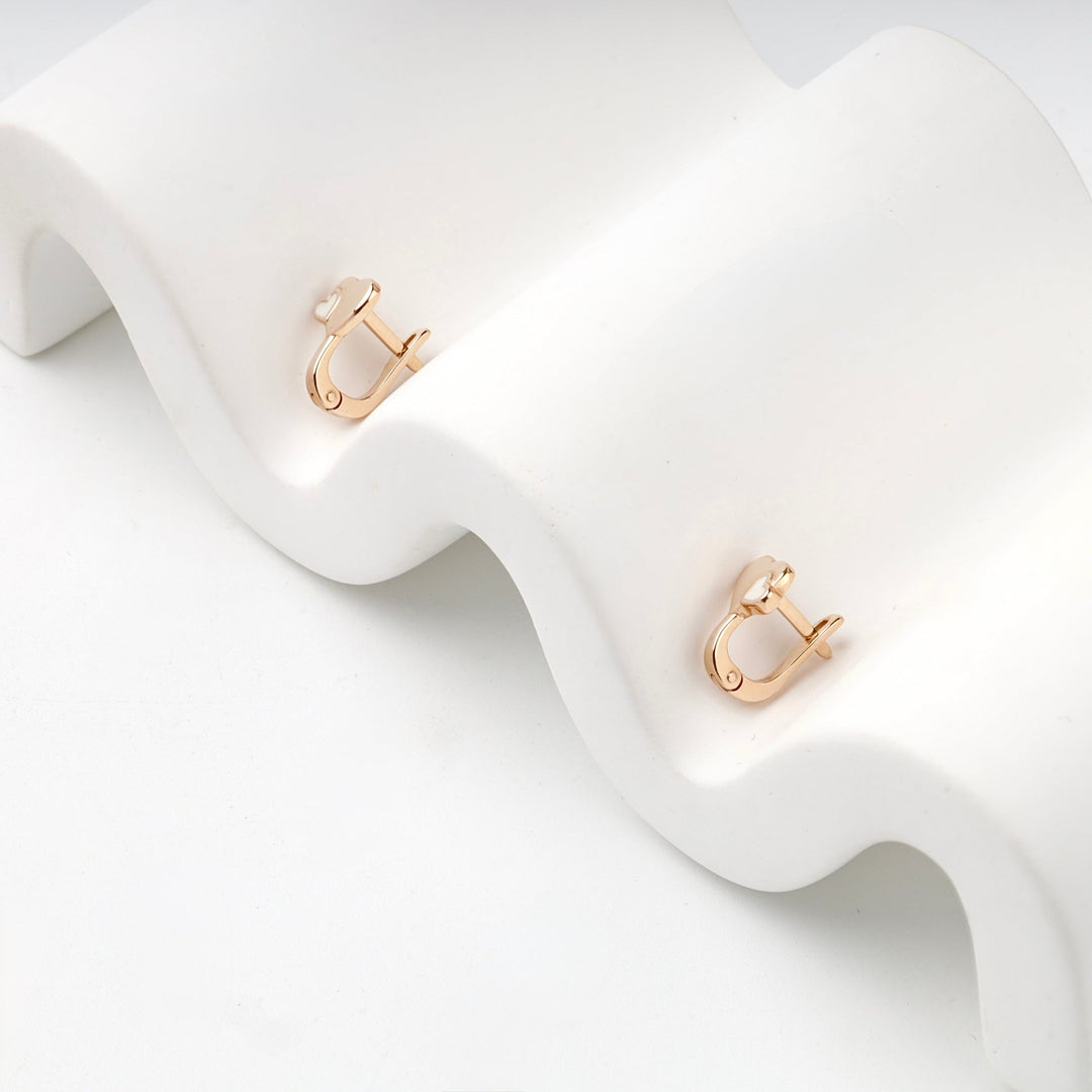 Rose Gold 14K (585) White Enamel Double Heart Kids Earrings | Ukrainian Jewelry