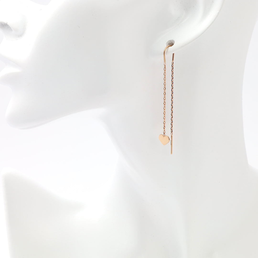 Pair of 14k gold threader earrings with small heart , minimalist Ukrainian Jewelry for women.